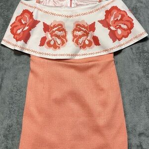 NENKA Embroidered Off Shoulder Y2K Mini Dress Peach Small